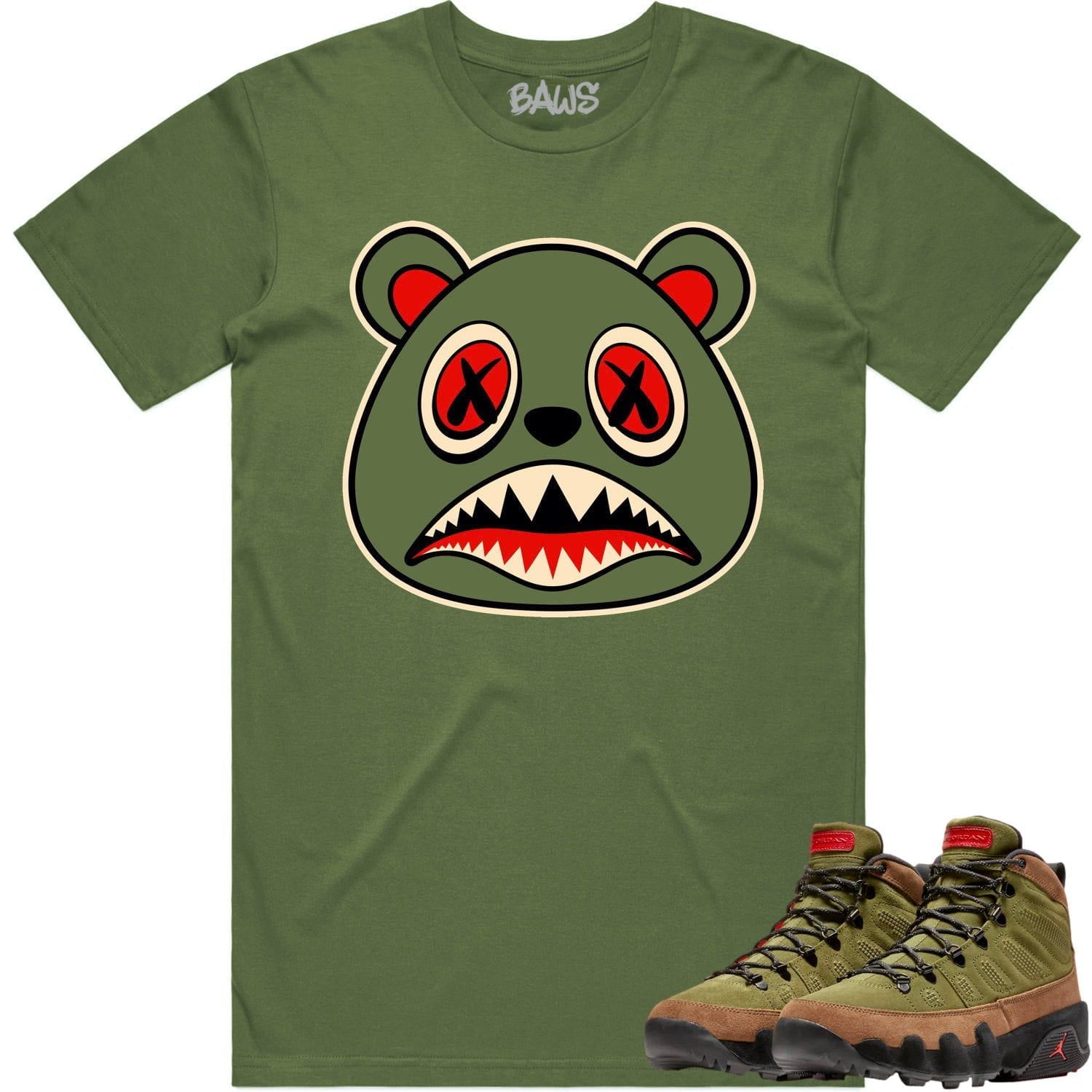 Jordan 9 Beef Broccoli 9s Shirt to Match - OLIVE BAWS BEAR