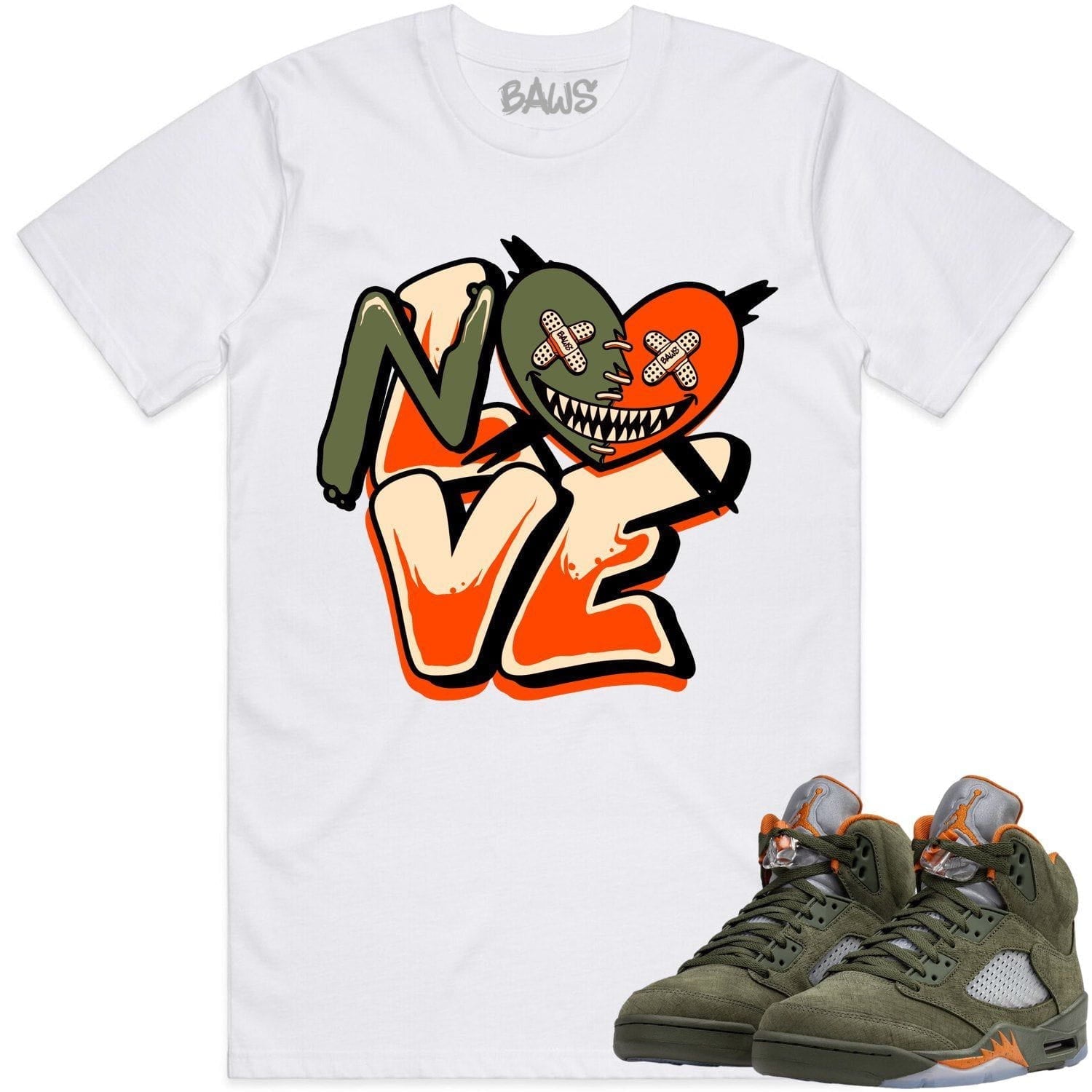 Jordan Retro 5 Olive 5s Shirt to Match - CELADON NO LOVE BAWS