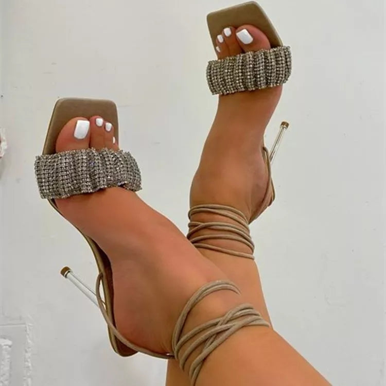 Lace-Up Rhinestone Heel