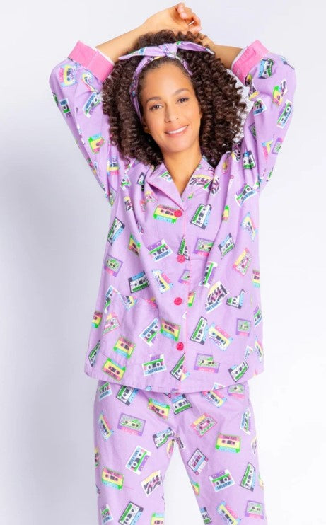 Lavender Mix Tape Flannel PJ Set