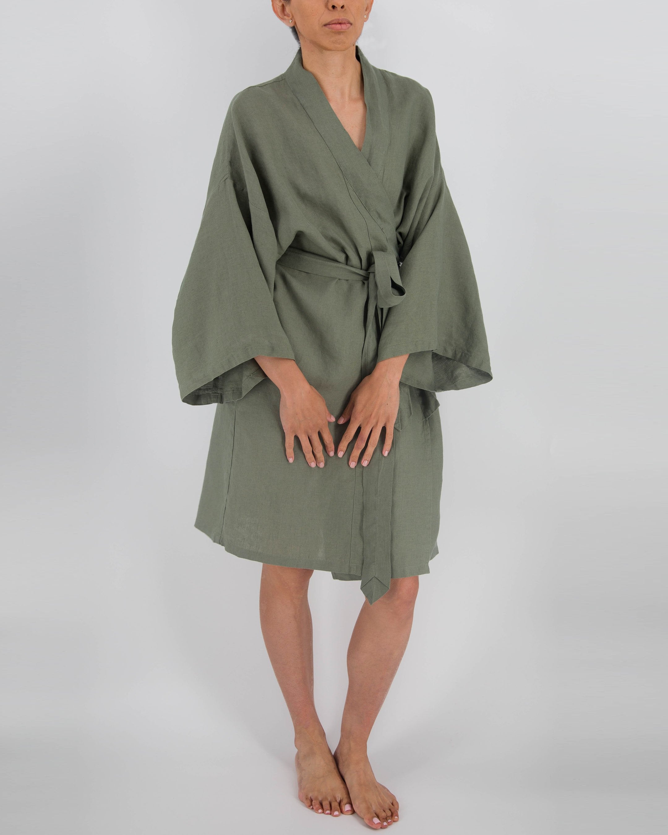 Leia Mid-Length French Linen Robe