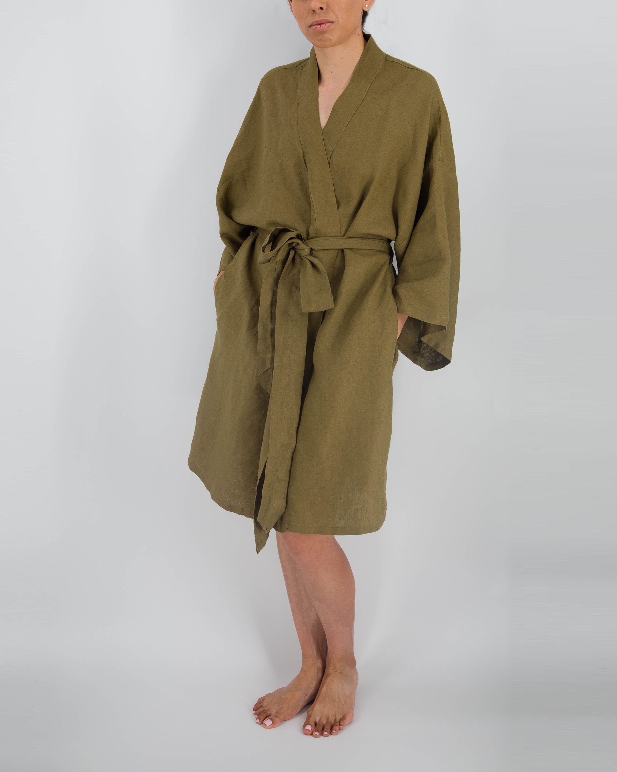 Leia Mid-Length French Linen Robe