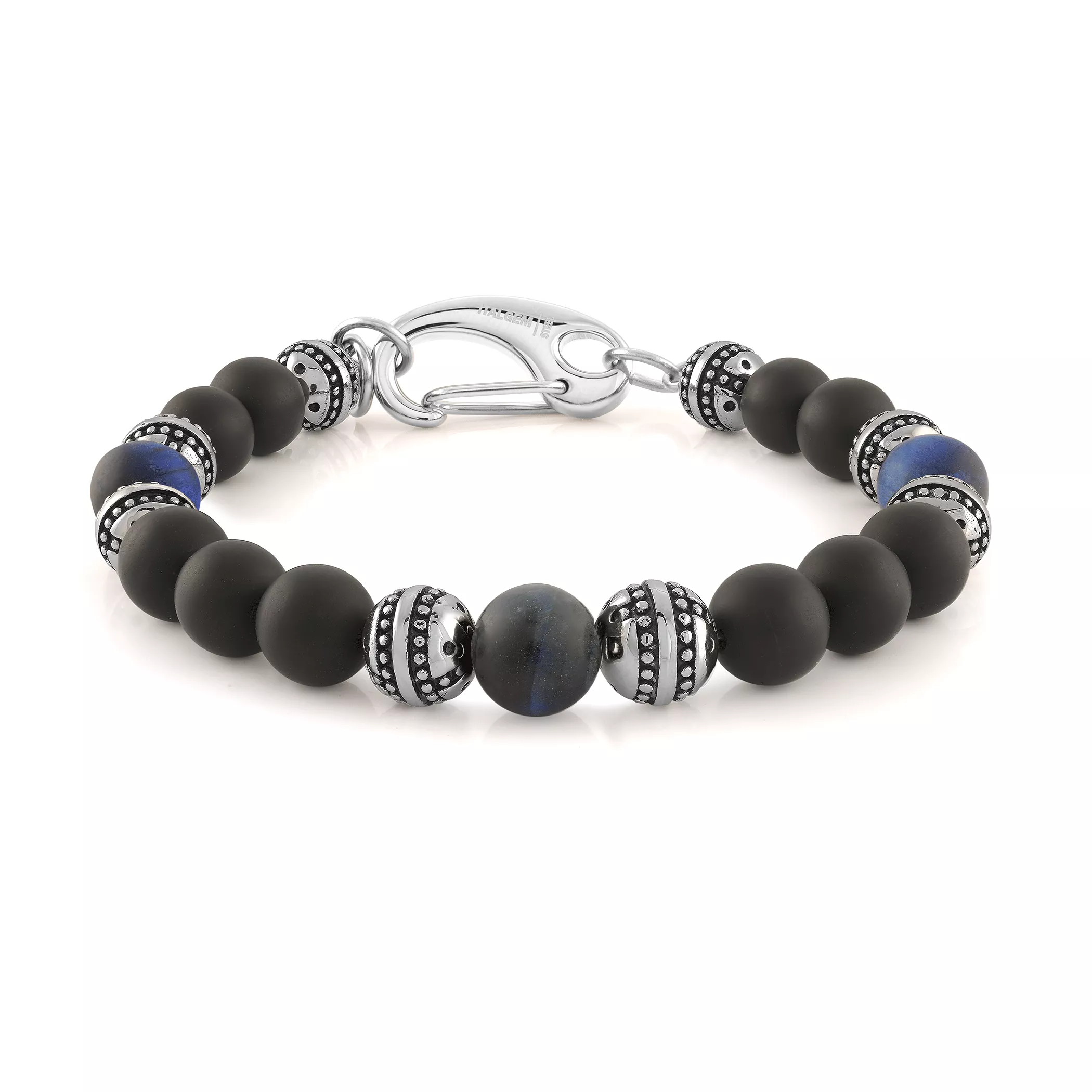 Matte Blue and Black Steel Beaded Clasp Bracelet