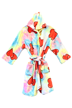 Multi tie dye hearts fuzzy robe