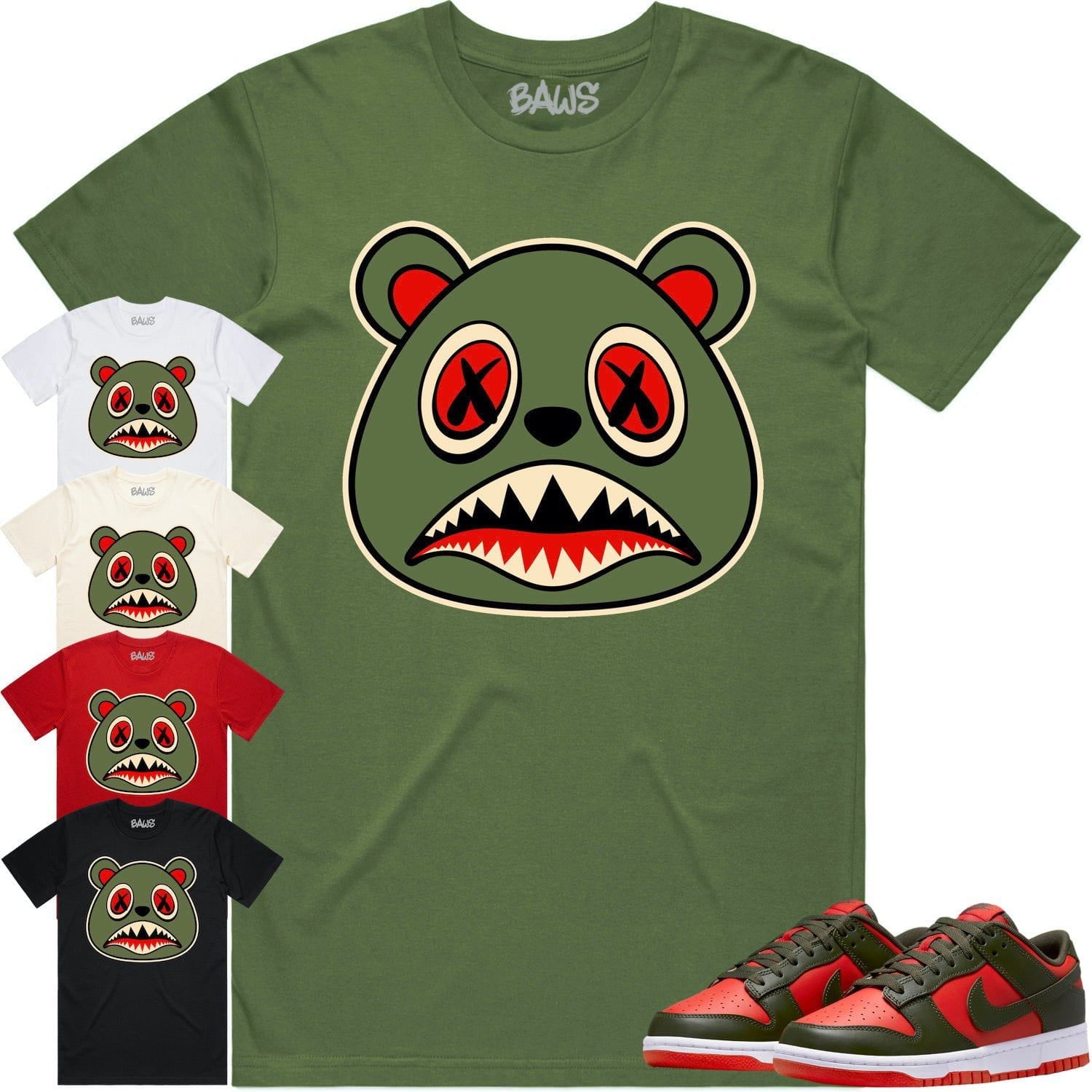 Mystic Red Dunks Shirt to Match - OLIVE BAWS BEAR