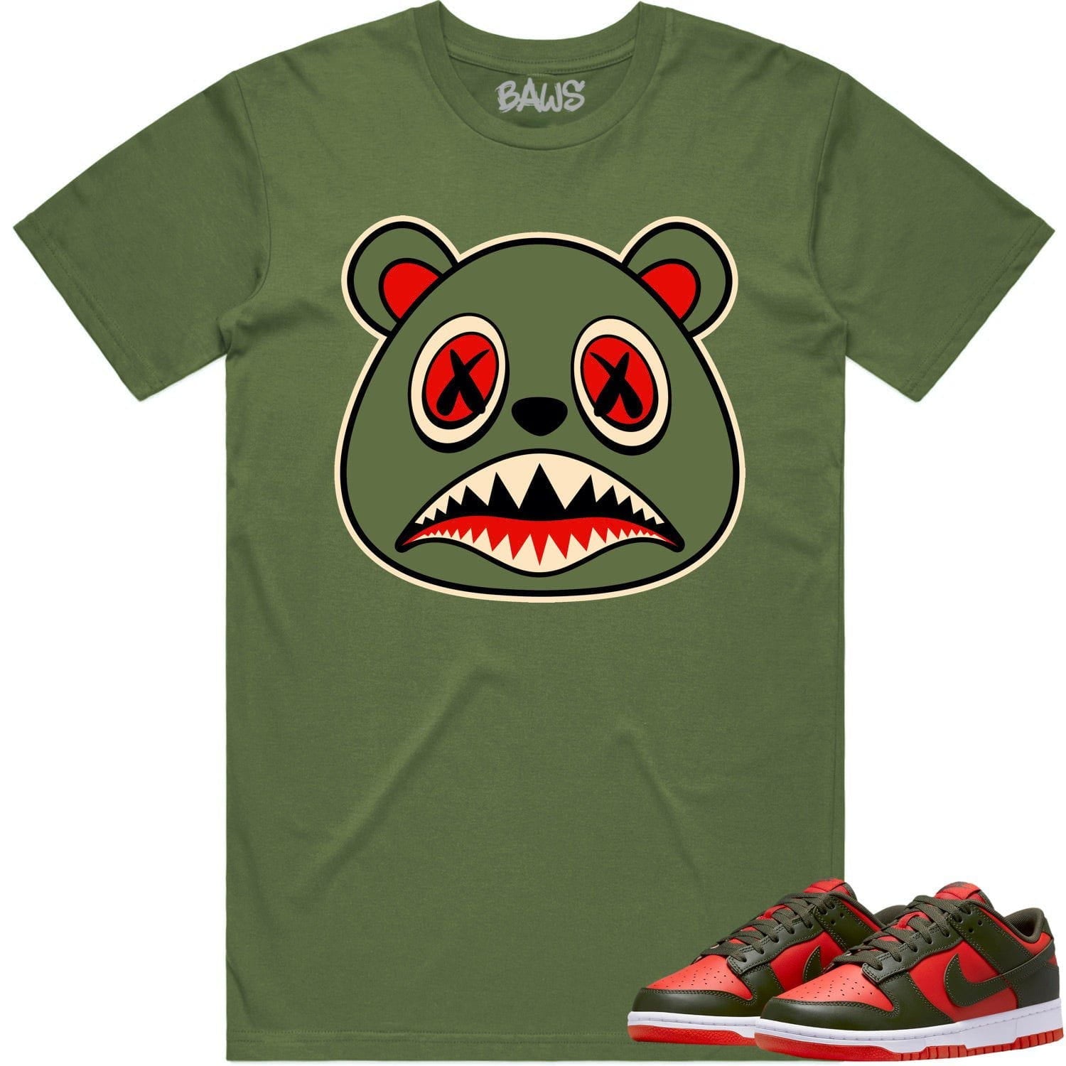 Mystic Red Dunks Shirt to Match - OLIVE BAWS BEAR