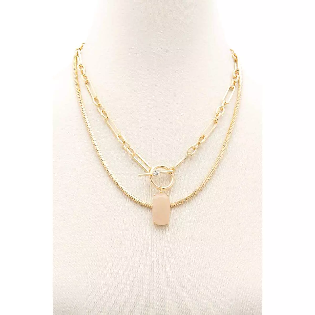 Oval Stone Toggle Clasp Layered Necklace