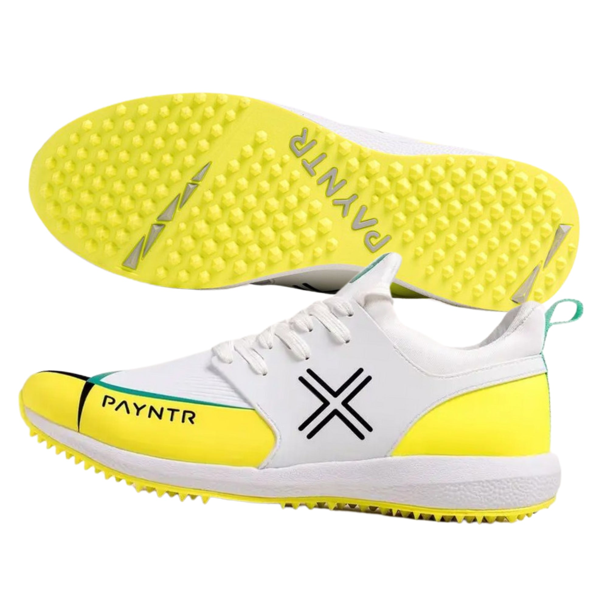 Payntr cricket shoes, Model X MK3 Evo Pimple - White/Yellow All Rounder Cricket Shoes