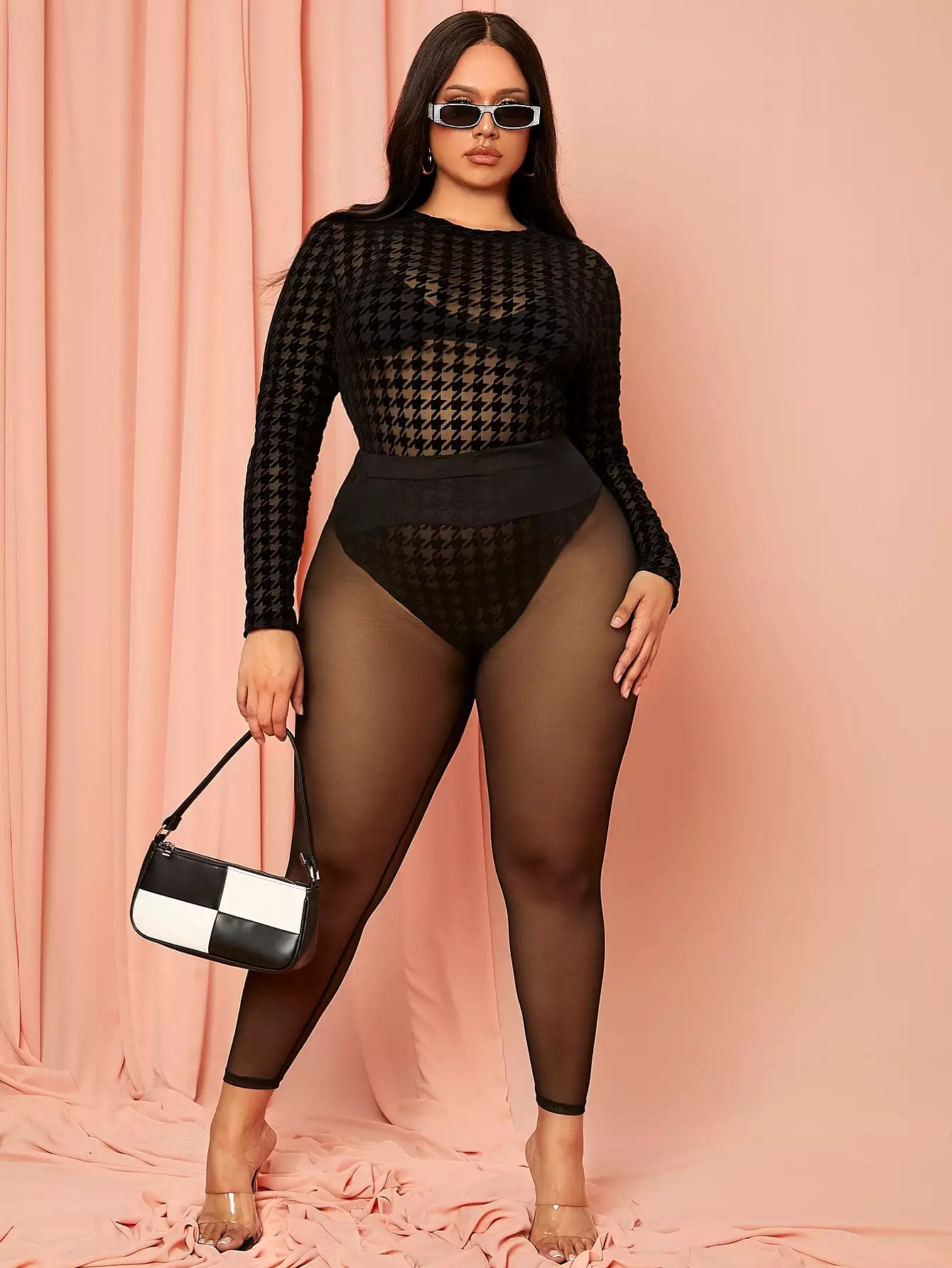 Plus Mesh Sheer Leggings Without Panty