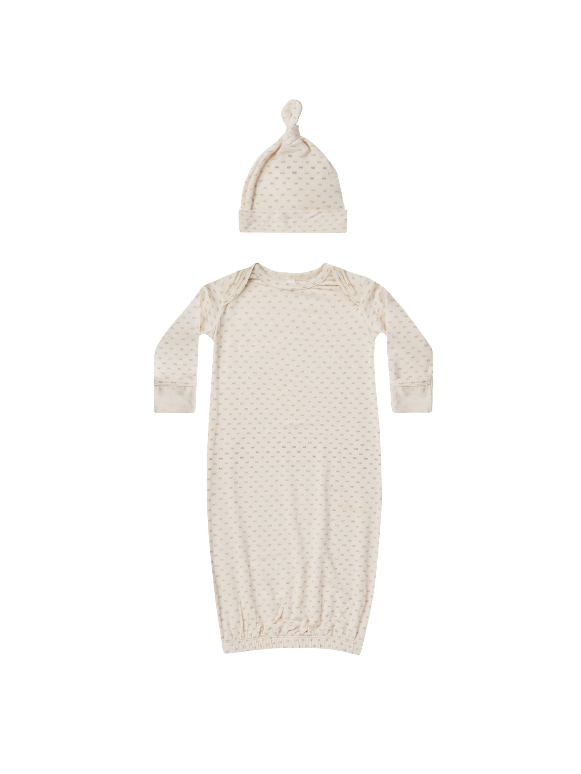 Quincy Mae - Oat Check Knotted Baby Gown Set