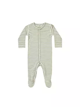 Quincy Mae - Sage Stripe Full Snap Footies