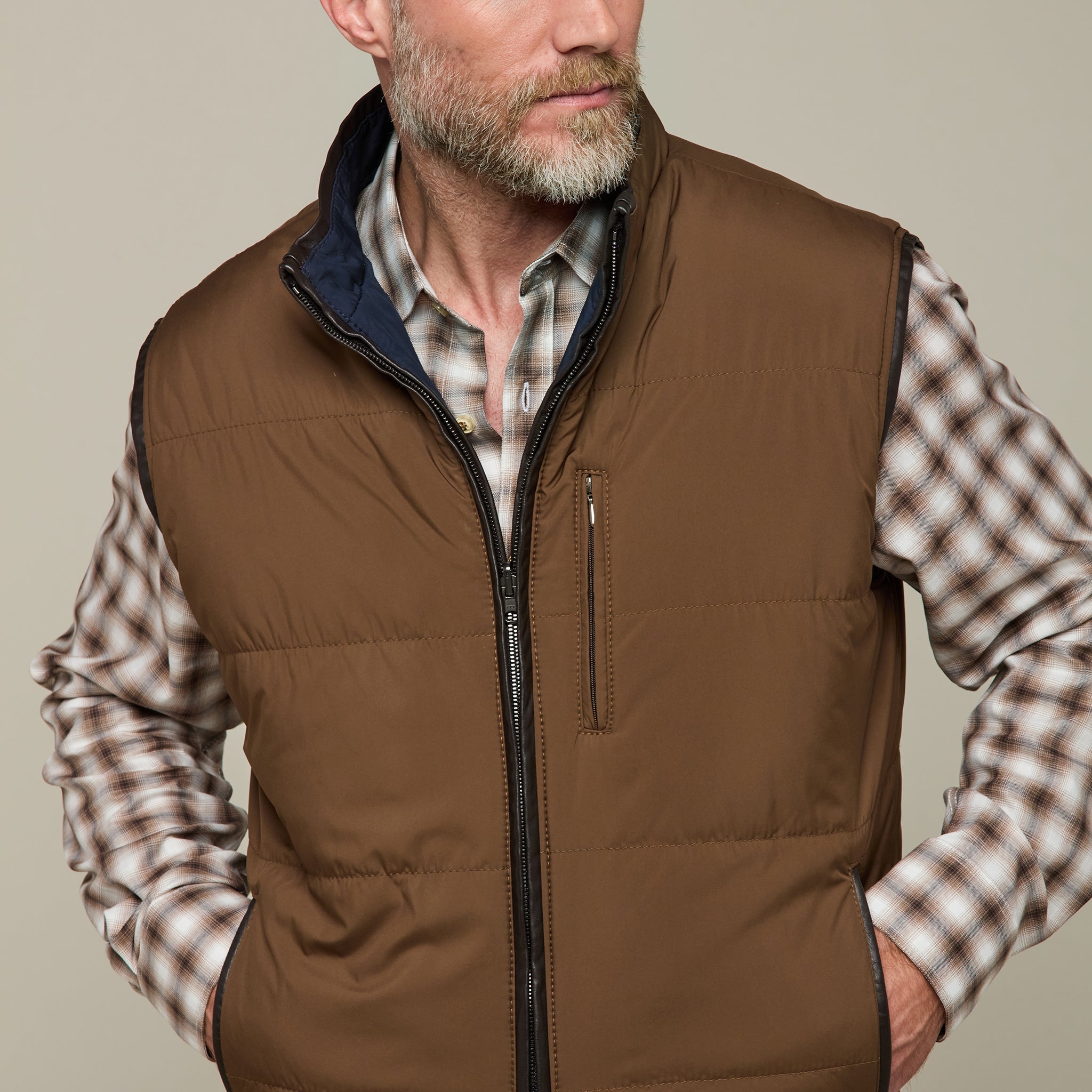 Reversible Microfiber Vest :: Chocolate/Navy