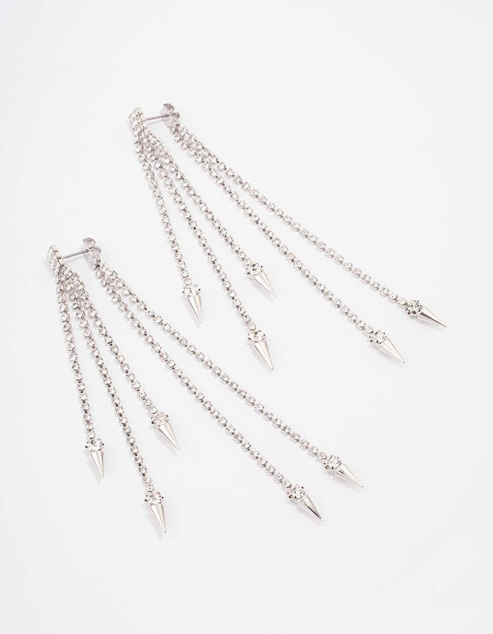 Rhodium Tassel Cupchain Drop Earrings