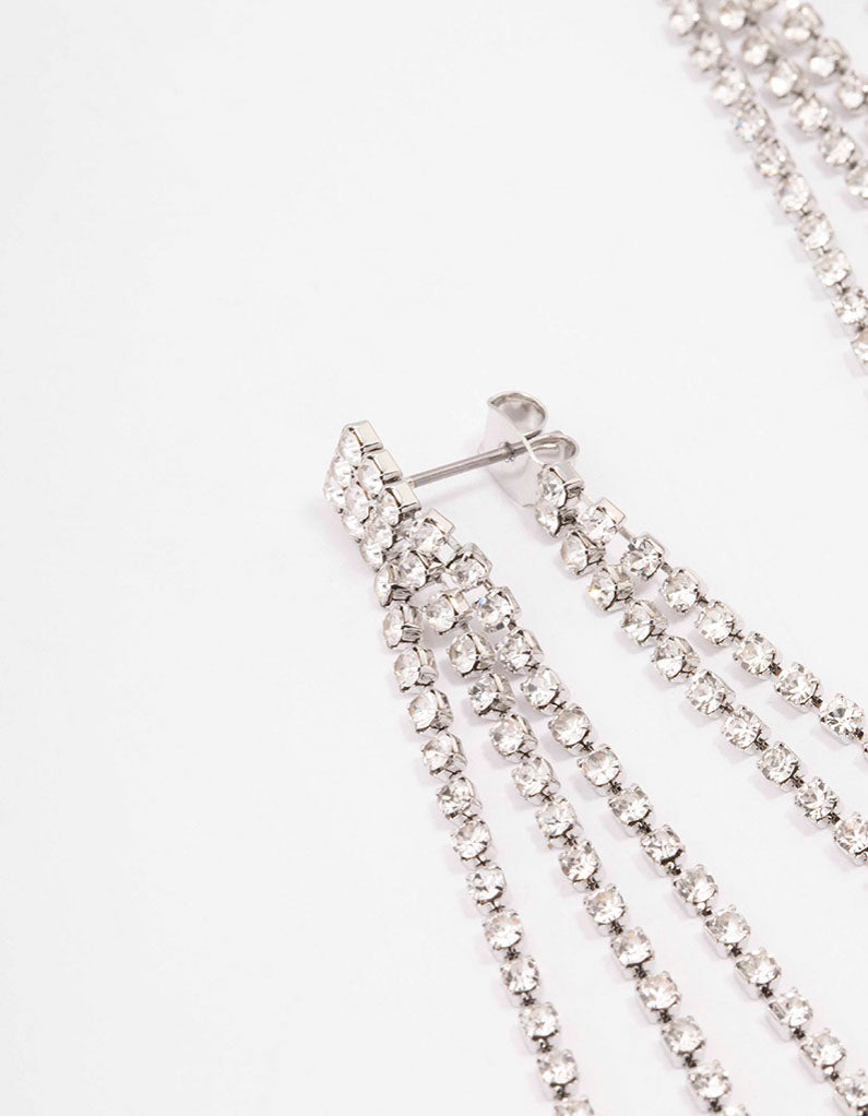 Rhodium Tassel Cupchain Drop Earrings