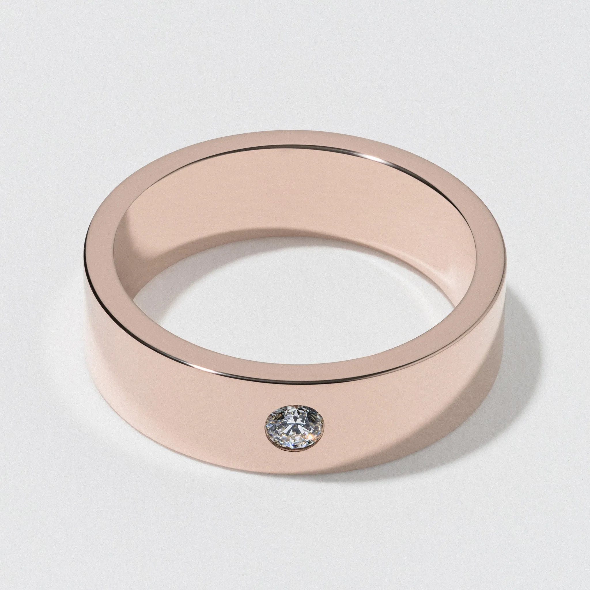 Rose Gold Flat Diamond Wedding Band - Polished 6mm