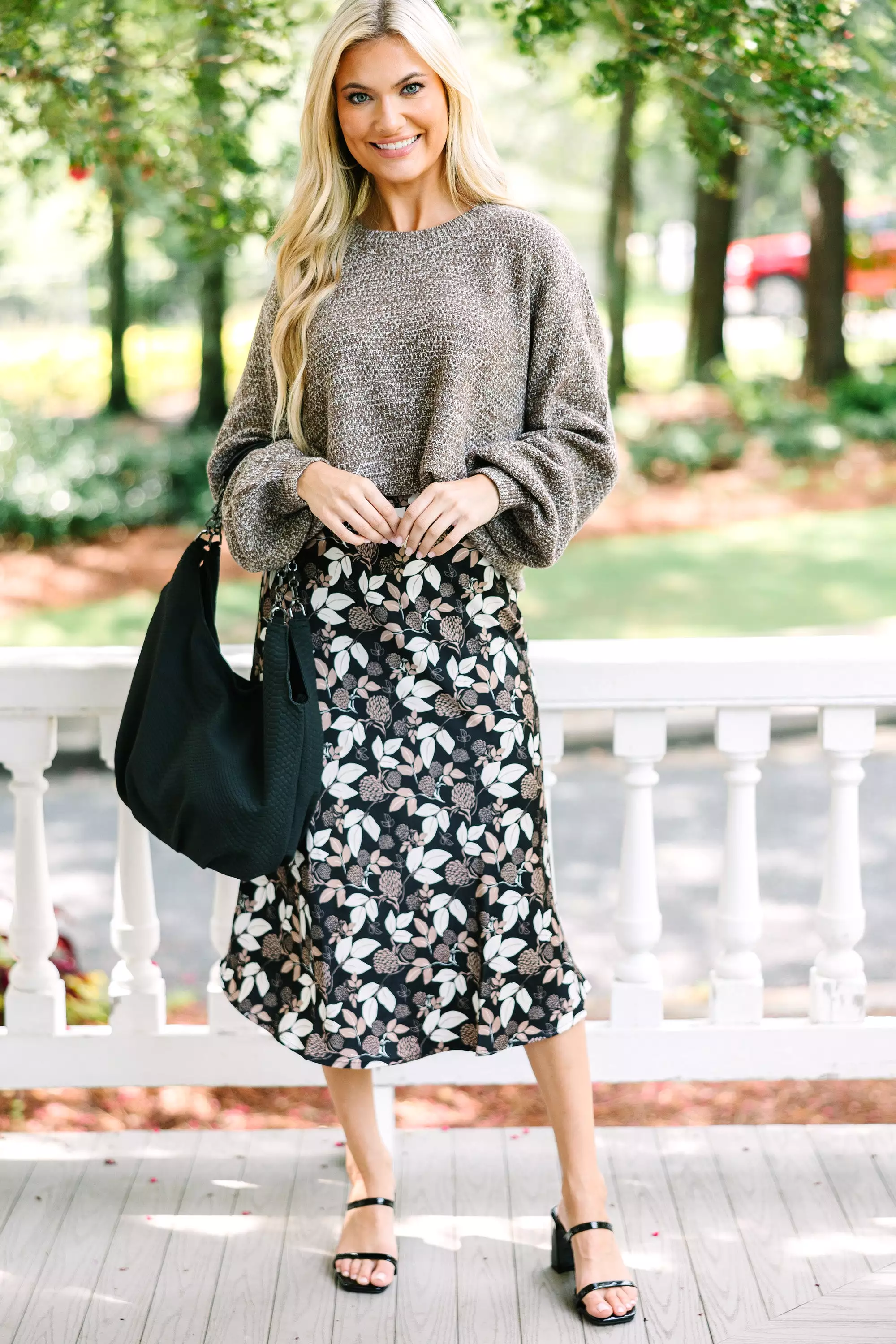 Running Wild Black Floral Midi Skirt