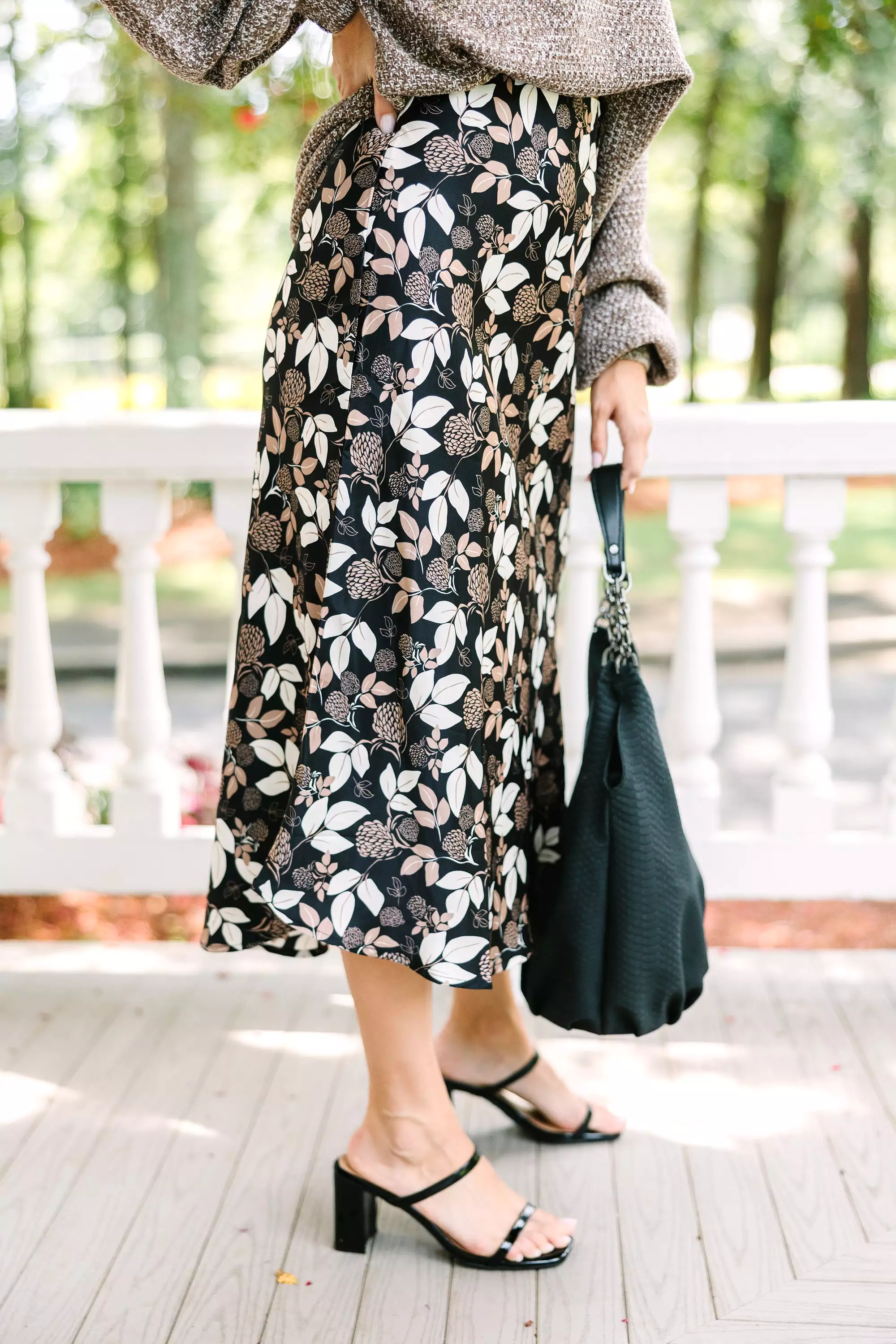 Running Wild Black Floral Midi Skirt