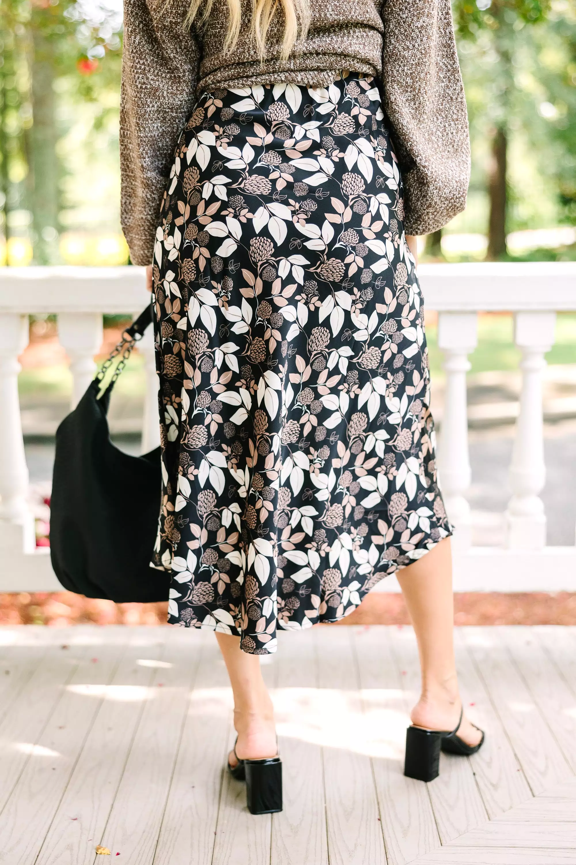 Running Wild Black Floral Midi Skirt