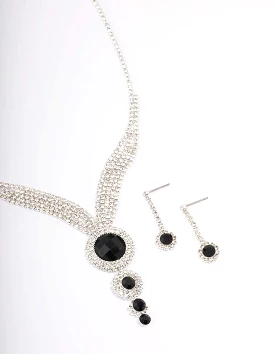 Silver & Black Diamante Circular Jewellery Set