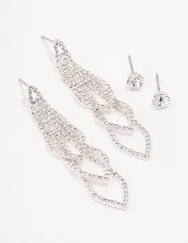 Silver Diamante Oval Earring Pack