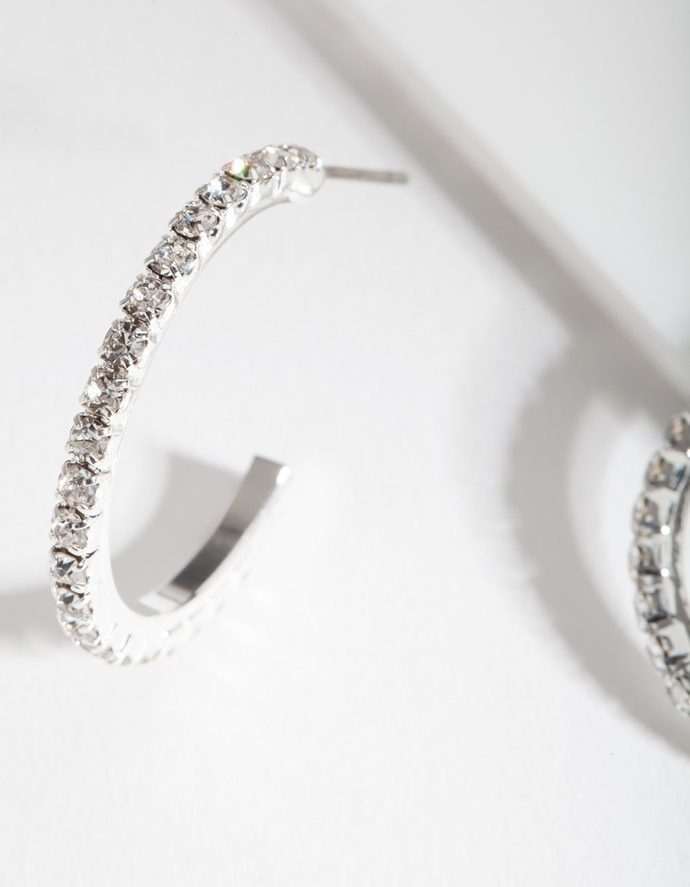 Silver Diamante Stud Hoop Earrings