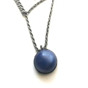 Slate Blue Moonglow & Gun Metal Chain Layering Necklace - Shortie