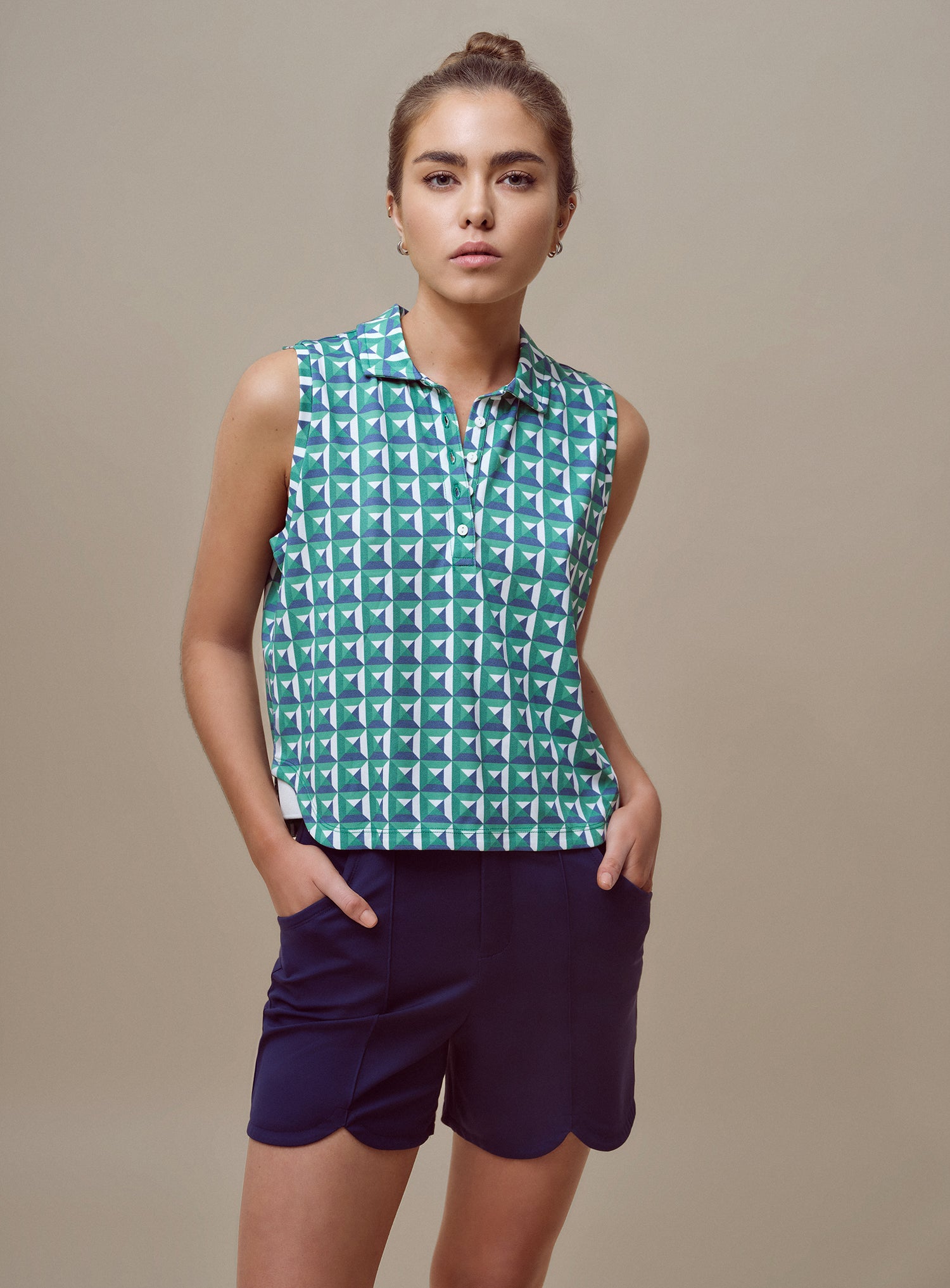 Sleeveless Cropped Polo With Self-Style Collar