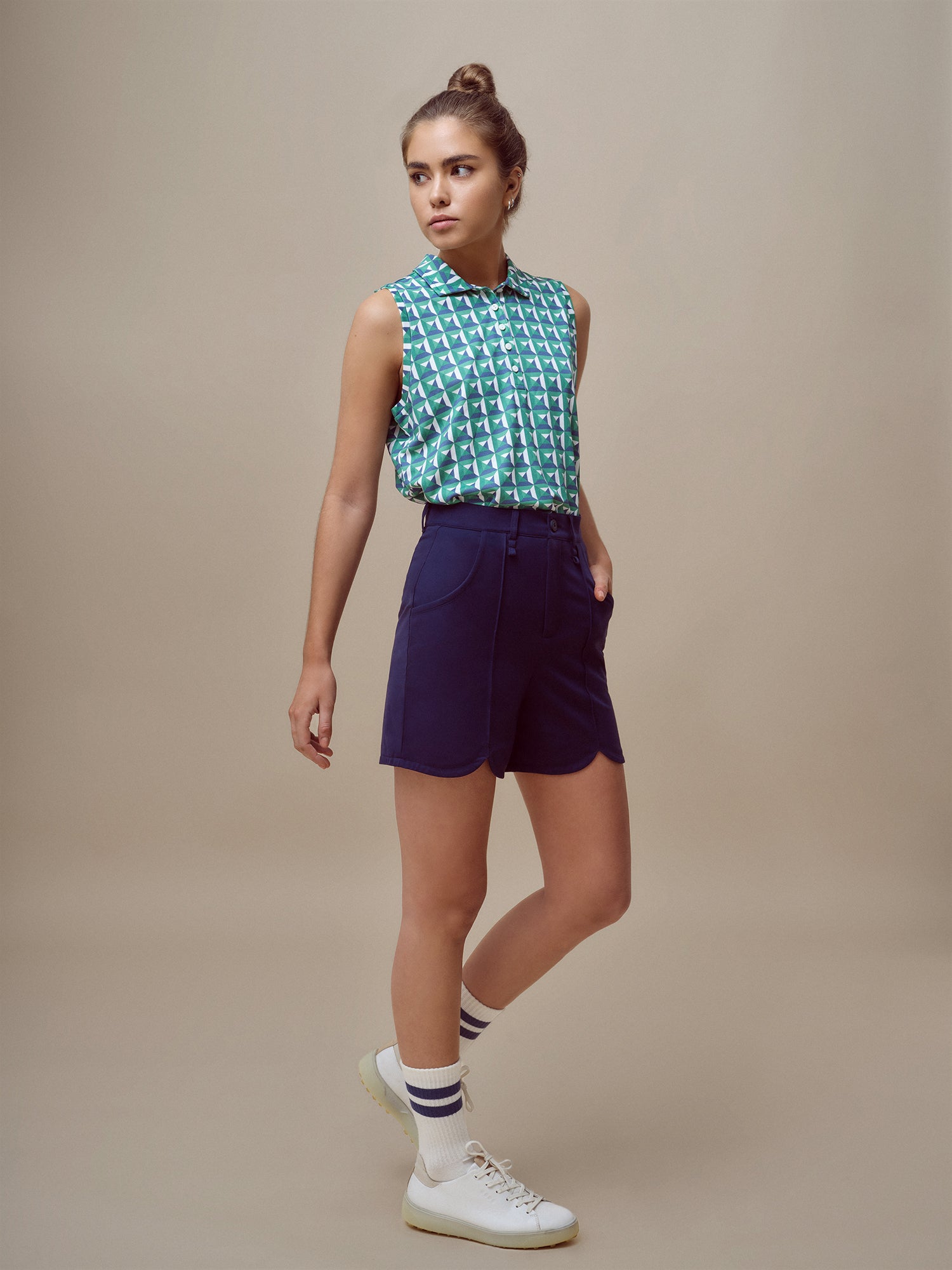 Sleeveless Cropped Polo With Self-Style Collar