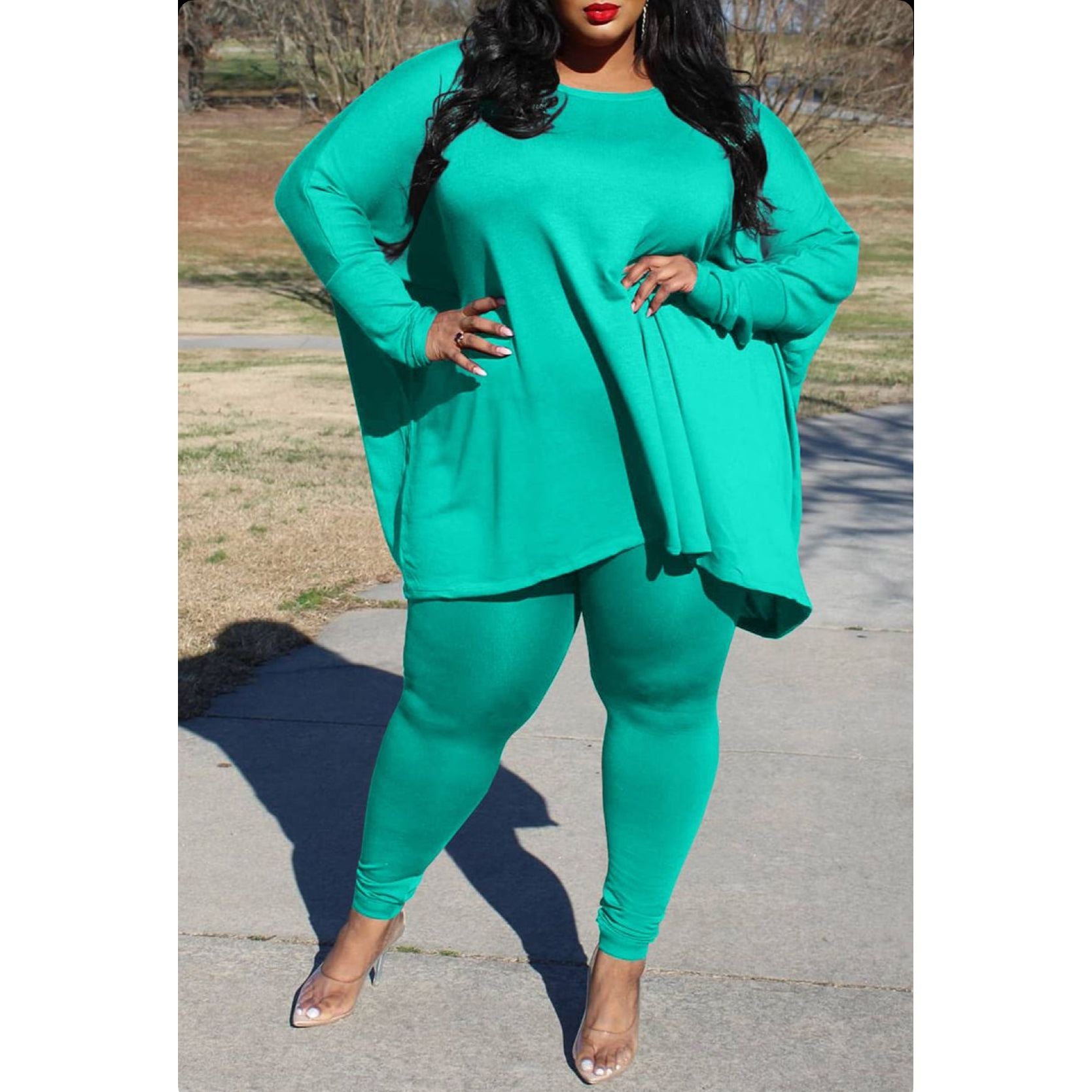 Solid Color Loose Top & Tights Set