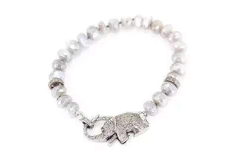 S.Row Designs Labradorite Stone with Diamond Elephant Clasp Bracelet