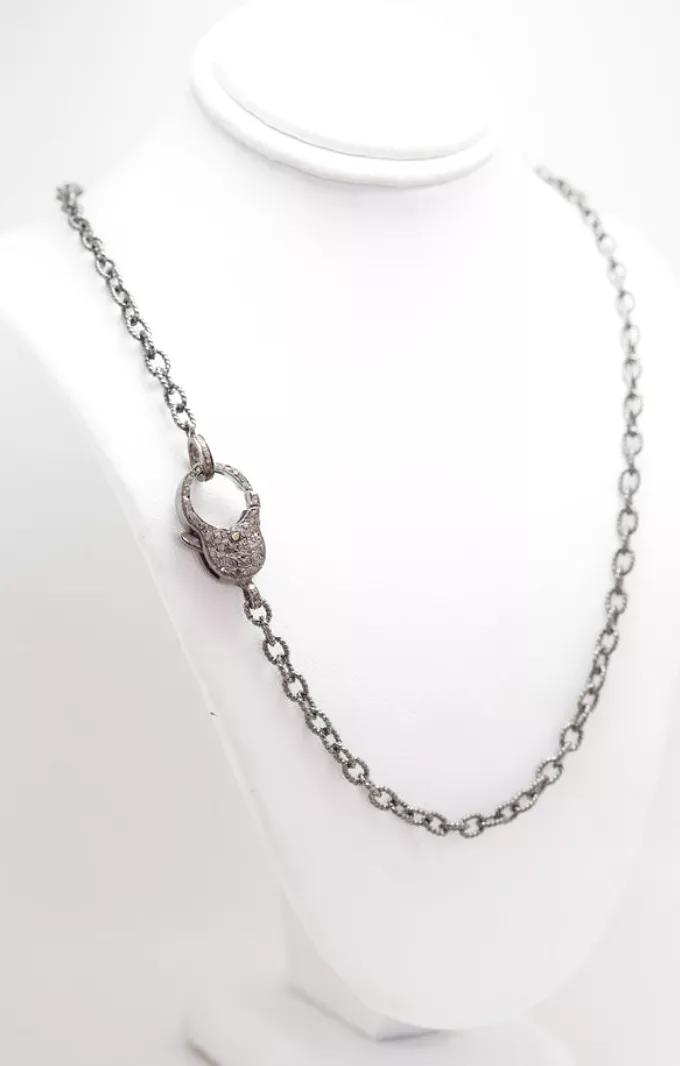 S.Row Designs Sterling Silver Chain Necklace Pave Diamond Clasp