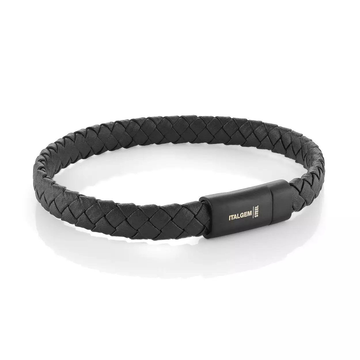 Stainless Steel Black Braided Leather with Matte Black Clasp Bracelet