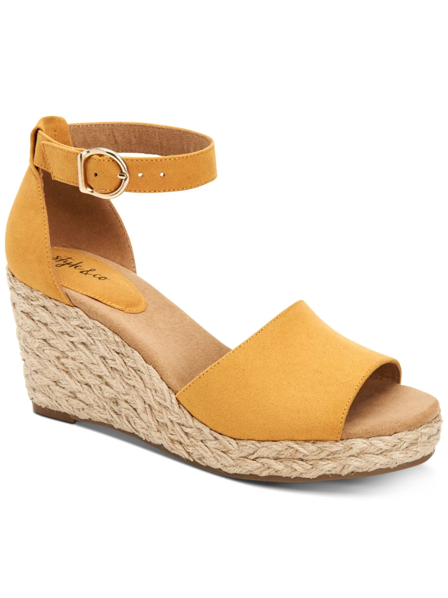 STYLE & COMPANY Womens Yellow Mc 1 Platform Braided Jute Ankle Strap Padded Seleeney Round Toe Wedge Buckle Espadrille Shoes M