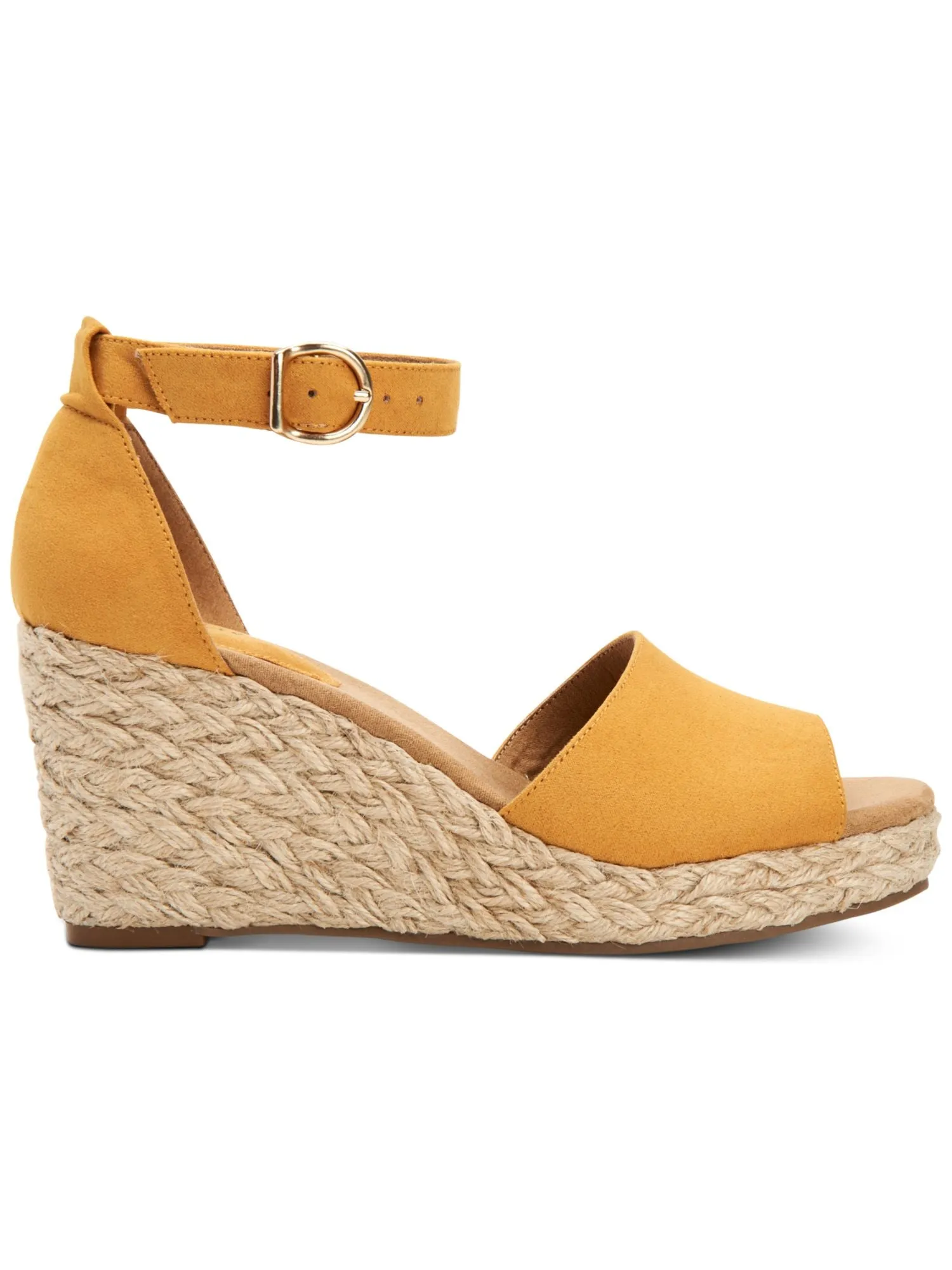 STYLE & COMPANY Womens Yellow Mc 1 Platform Braided Jute Ankle Strap Padded Seleeney Round Toe Wedge Buckle Espadrille Shoes M