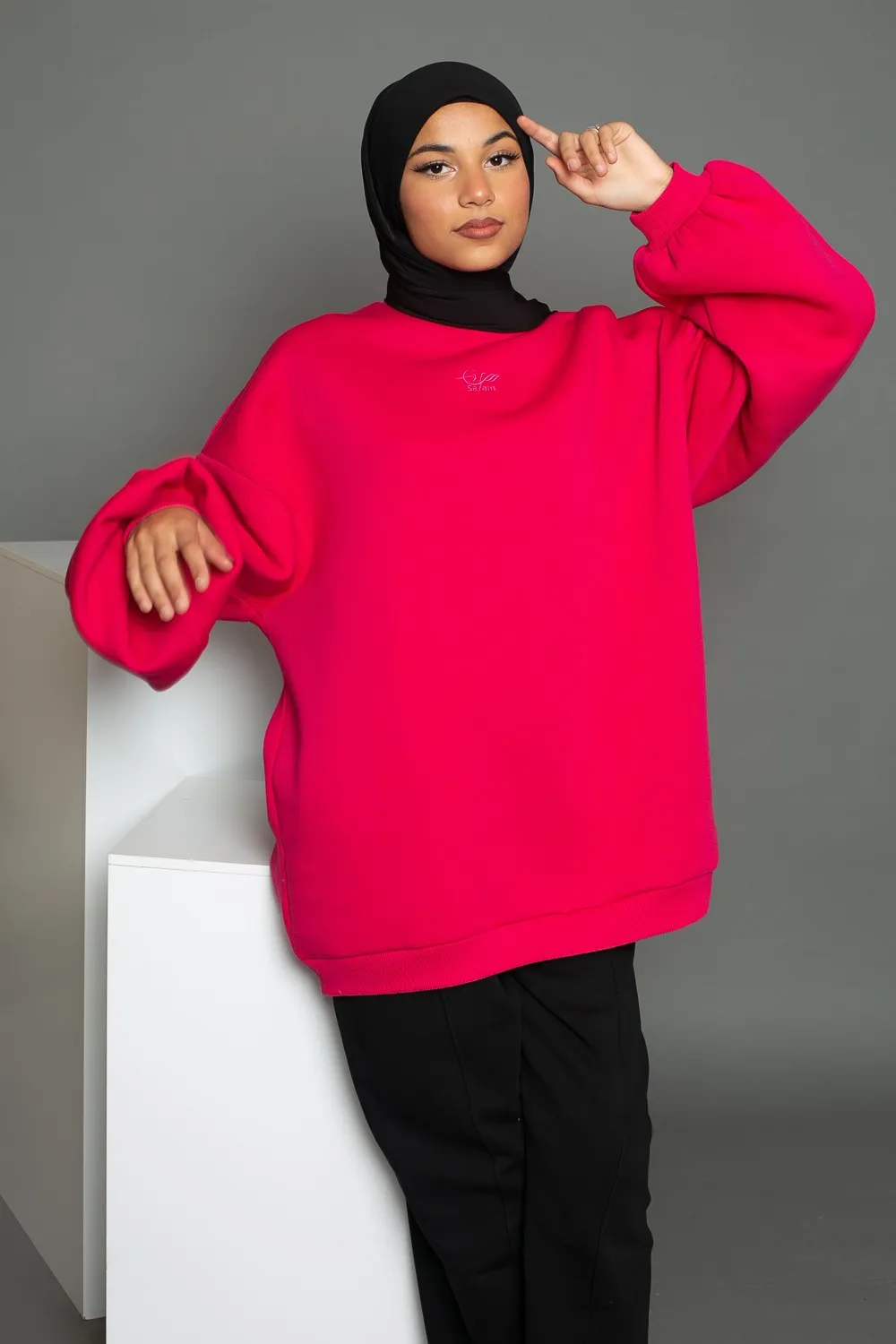 Sudadera Maxi Salam con mangas abullonadas fucsia