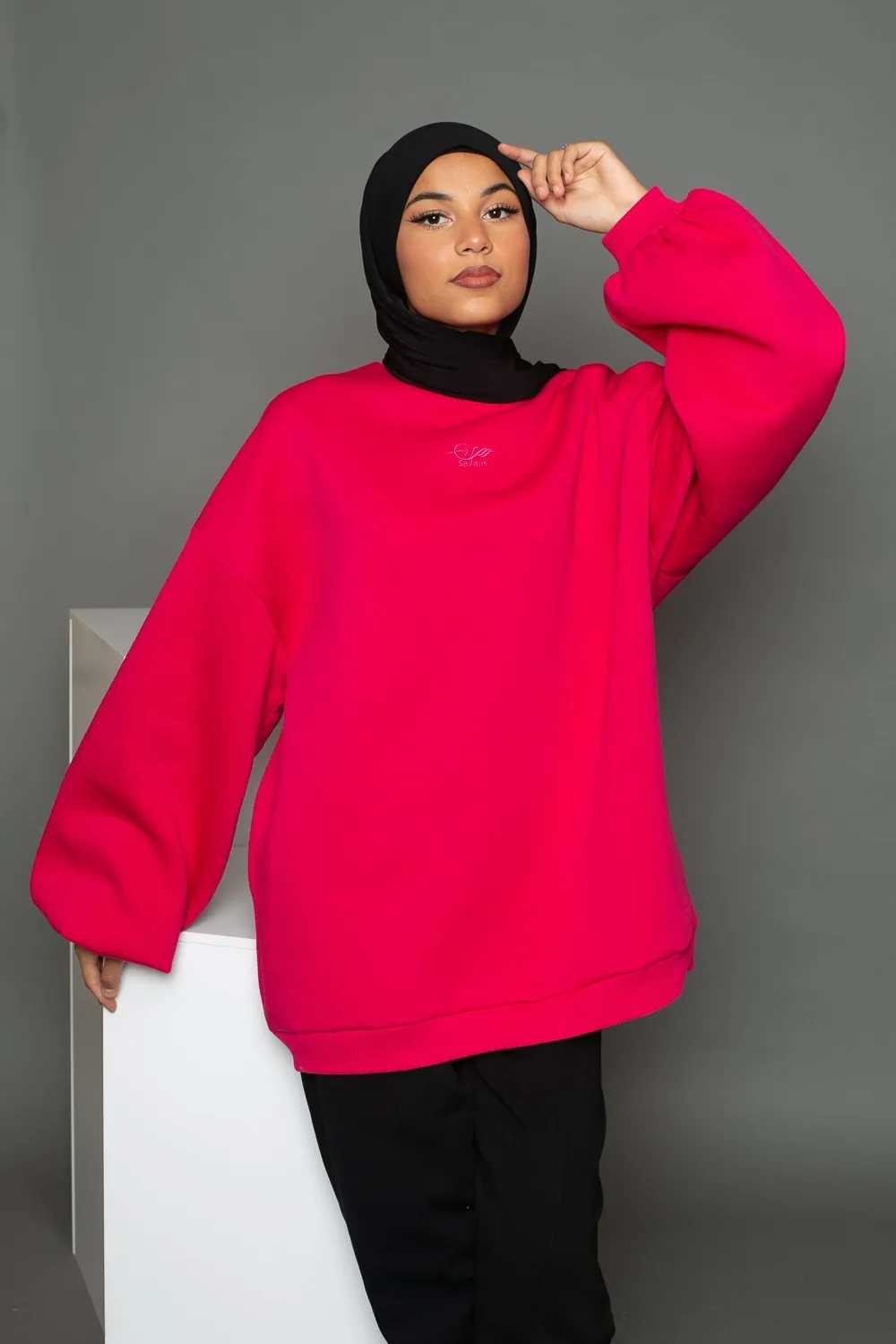 Sudadera Maxi Salam con mangas abullonadas fucsia