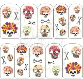 Sugar Skulls  and Bones Nail Art Nail Water Decals