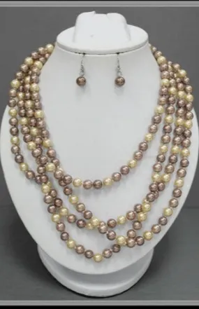 Tan - Brown  Pearl Beaded 72 Layering Necklace