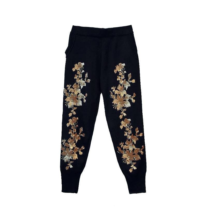 Two Piece Loungewear With Flower Gold Beadings