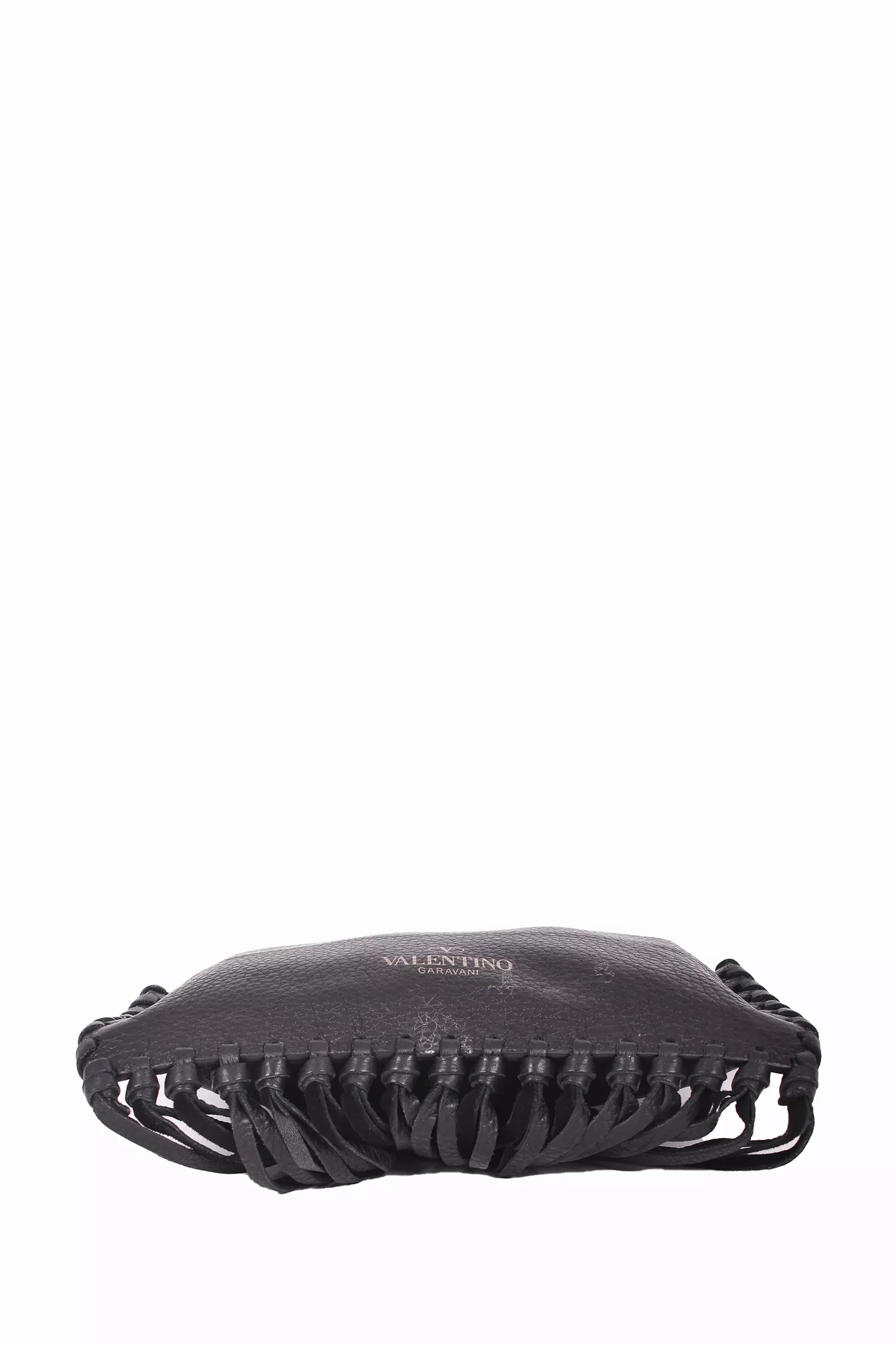 Valentino Garavani Black Leather Fringe Bag with Turquoise Clasp and Silver Chain Strap