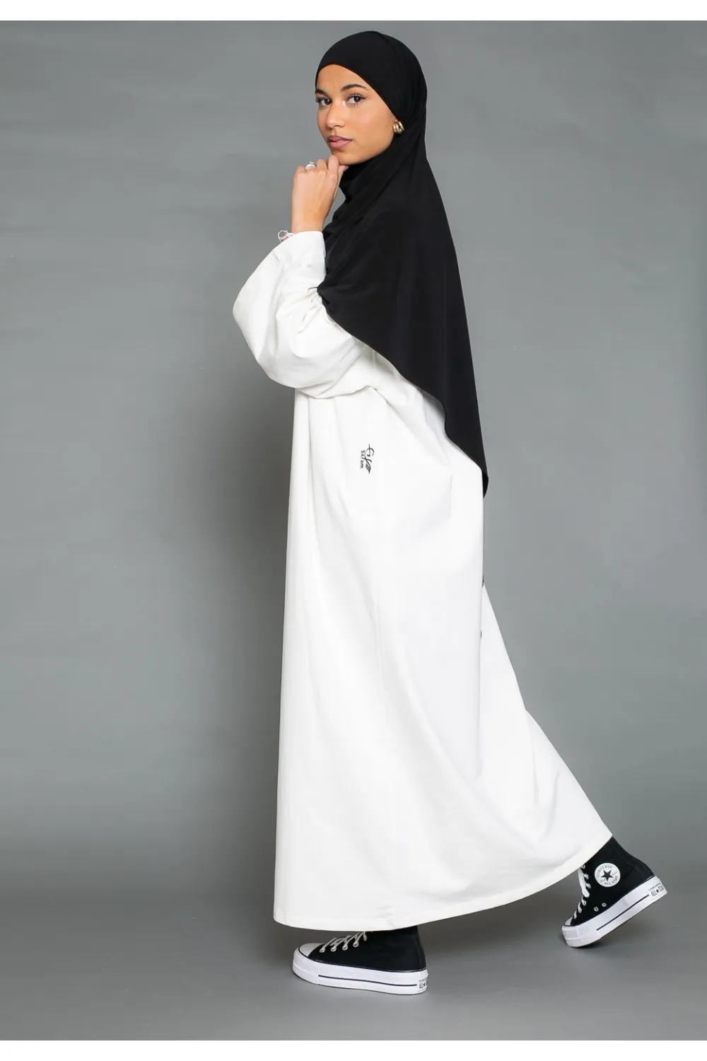 Vestido sudadera oversize blanco roto manga ancha