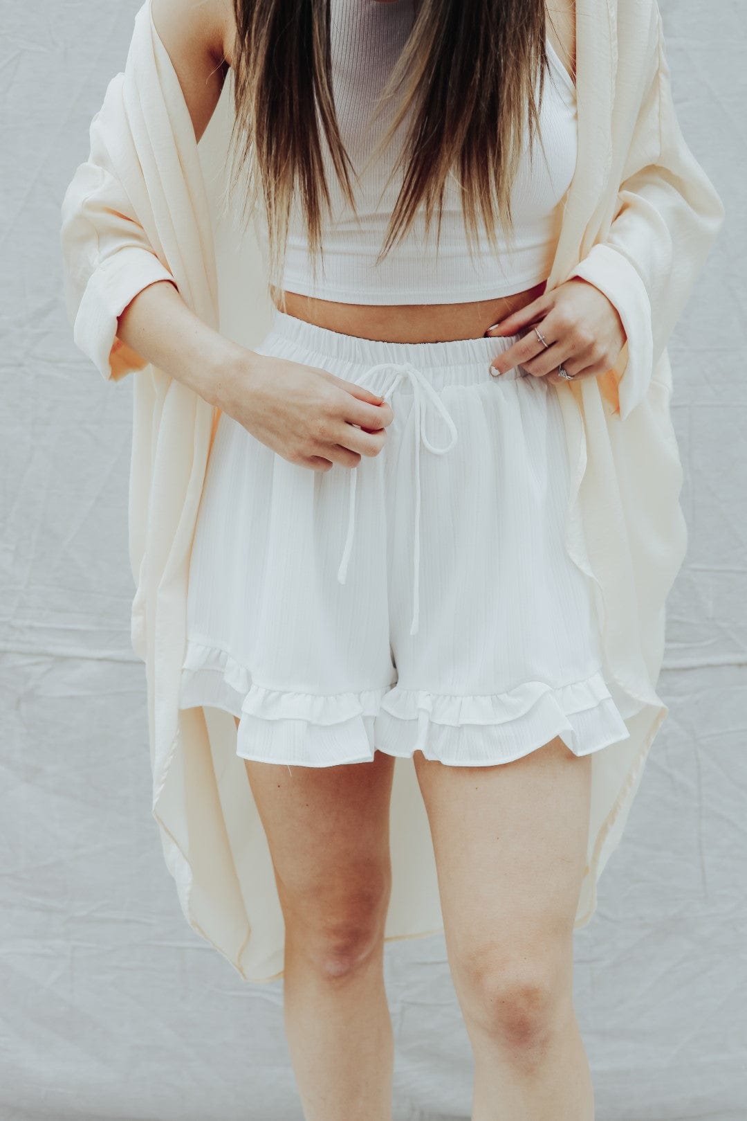 White Ruffled High Rise Shorts