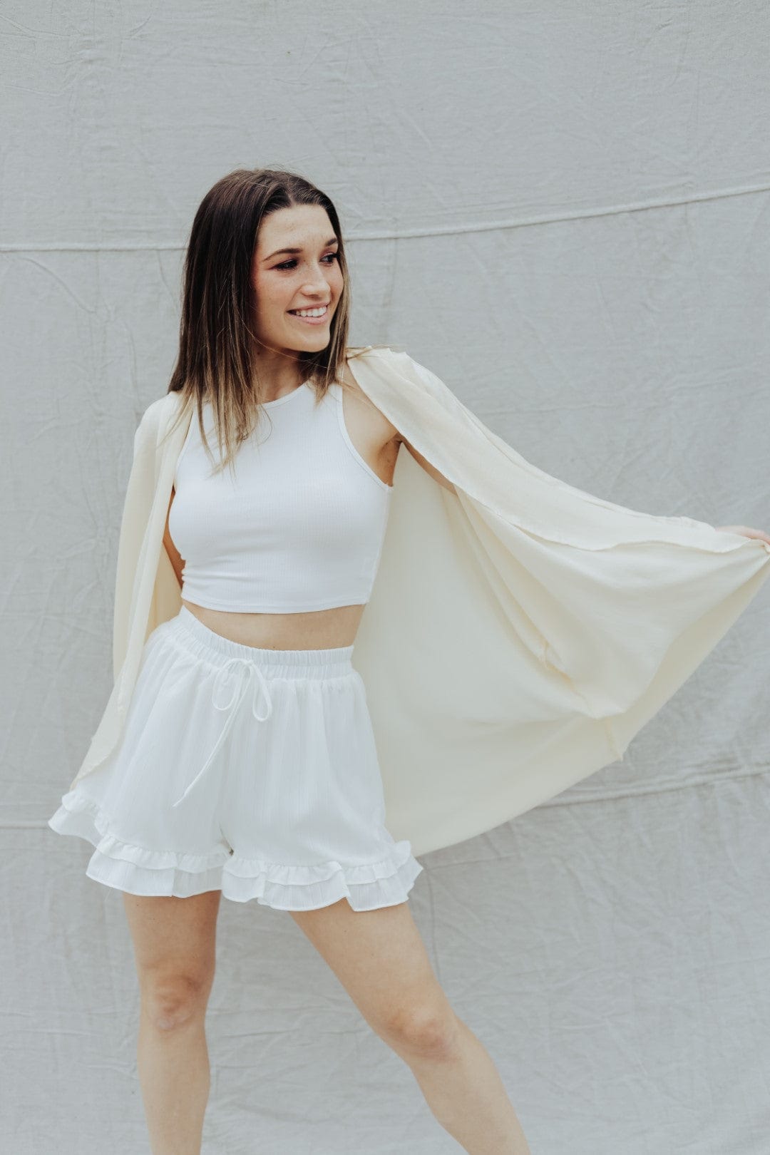 White Ruffled High Rise Shorts