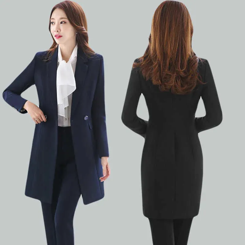 Women's Formal Solid Pattern Notched Collar Blazer Mid Waist Pants Set