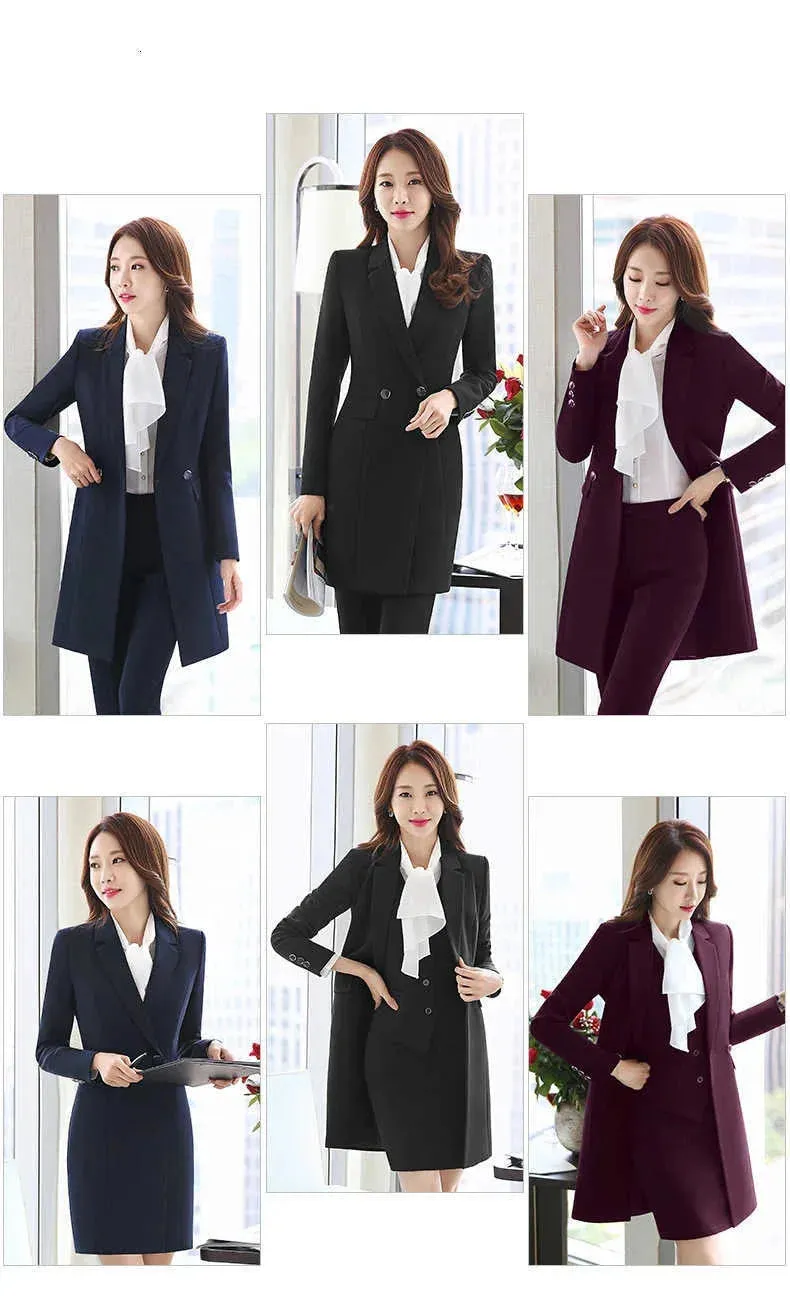 Women's Formal Solid Pattern Notched Collar Blazer Mid Waist Pants Set